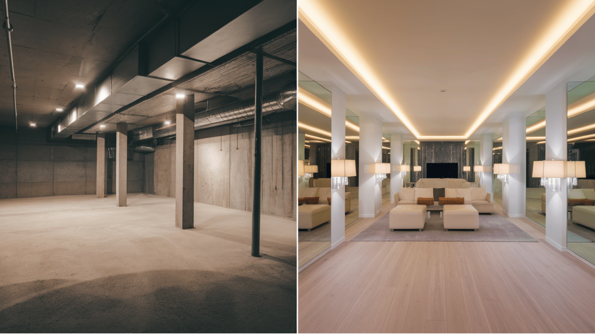 dark basement turned bright lounge