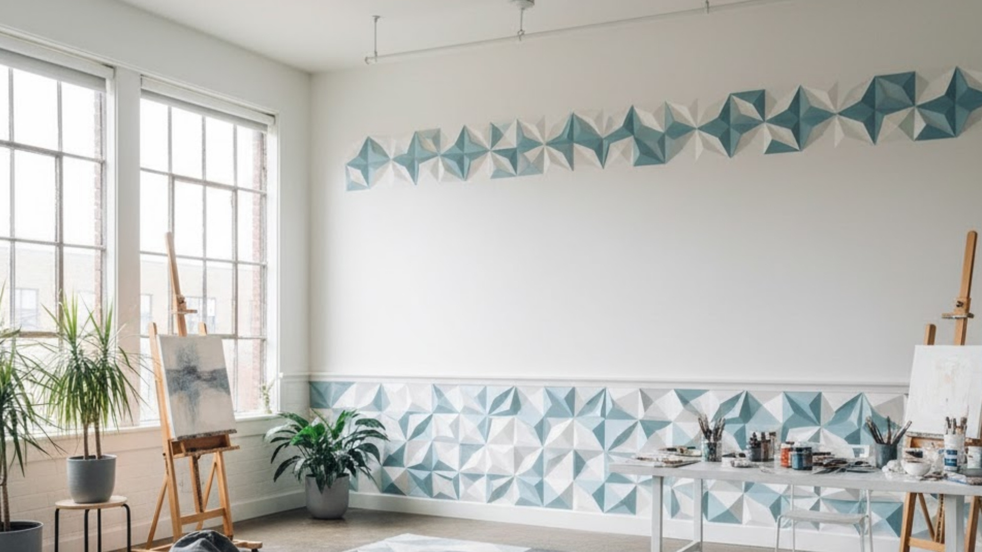 geometric patterned chair rail molding