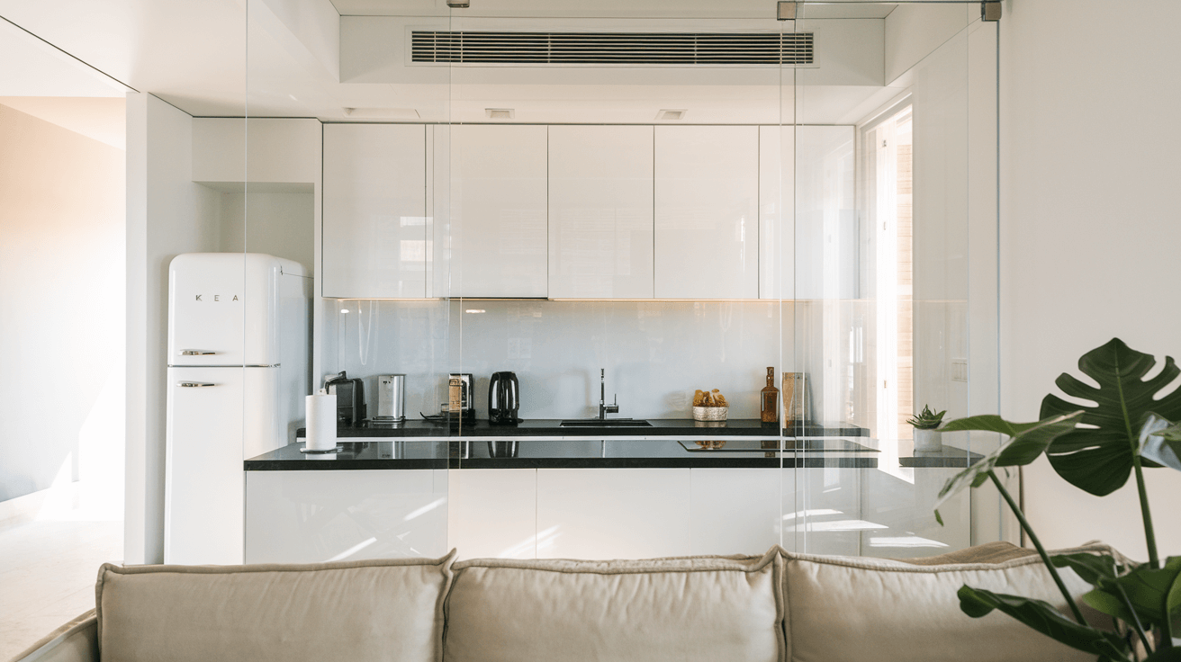 glass partitions kitchen