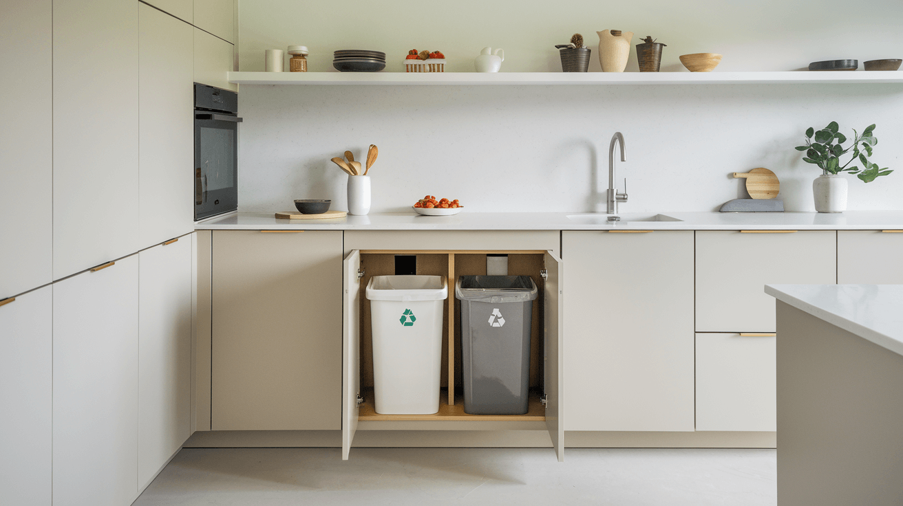 hidden trash and recycling units kitchen