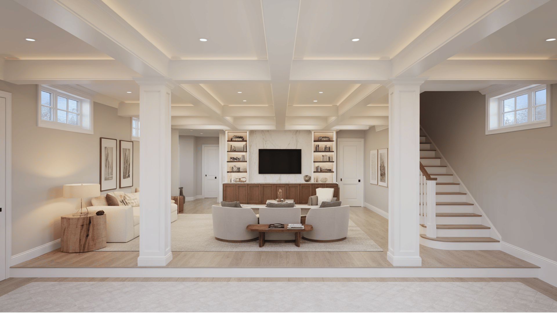 modern open concept basement