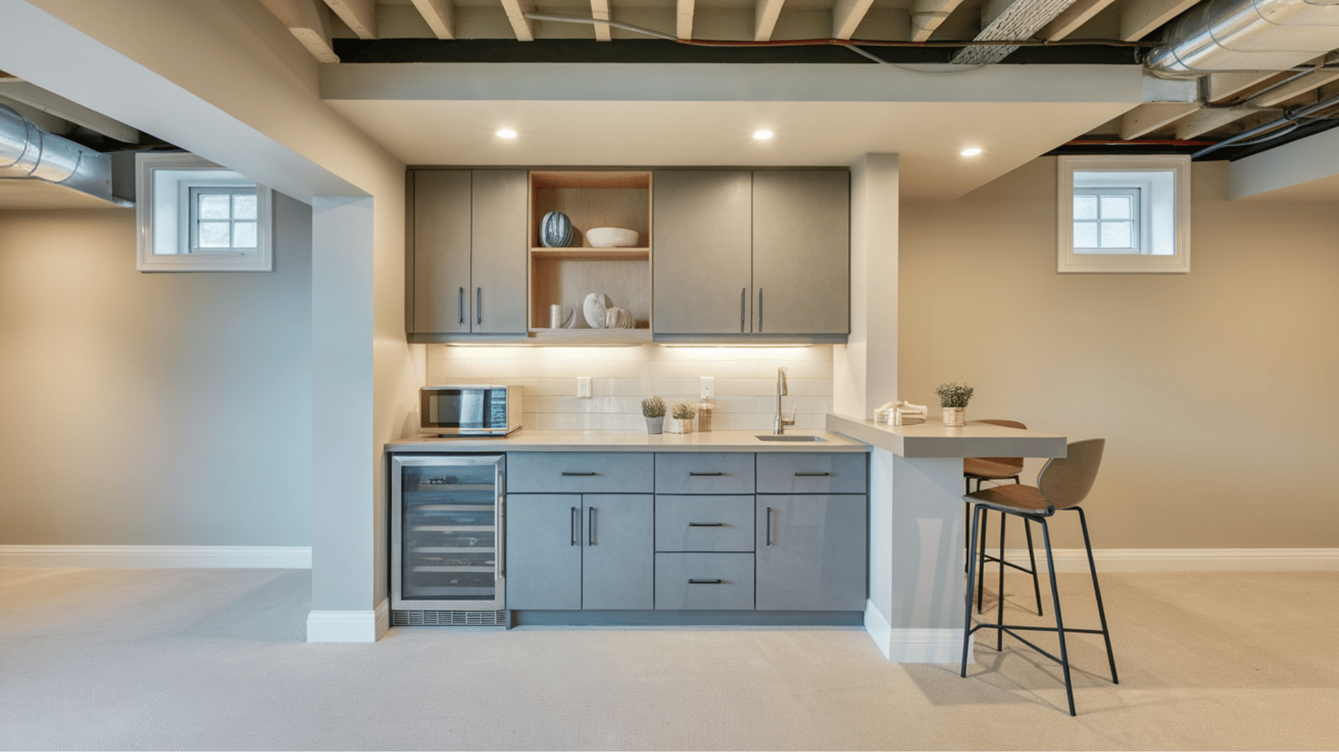 open basement kitchenette layout
