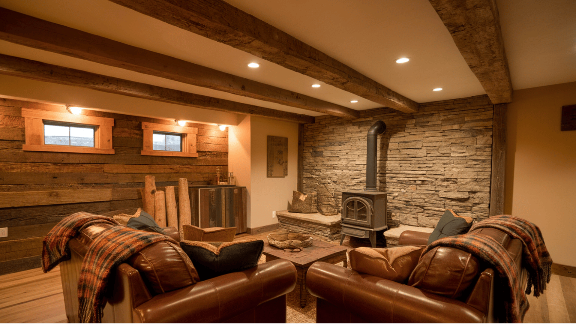 rustic cabin style basement