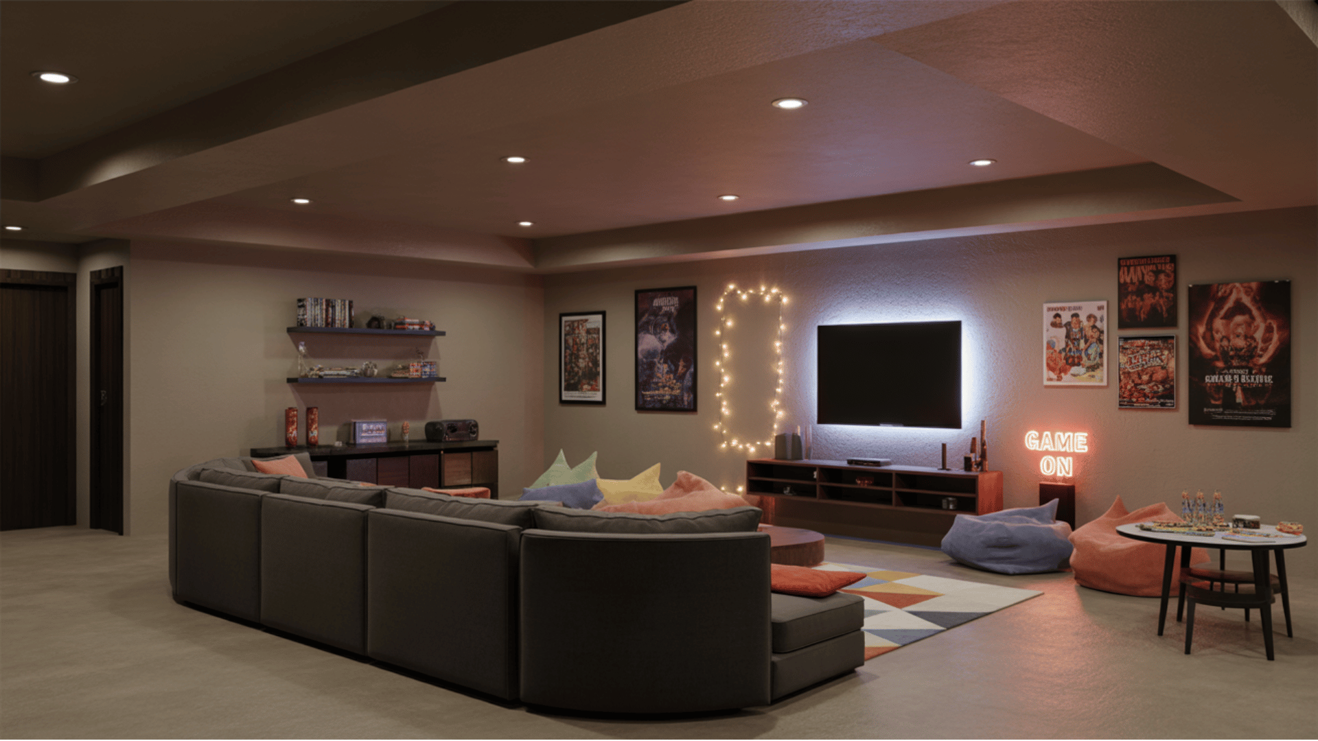 teen hangout basement room