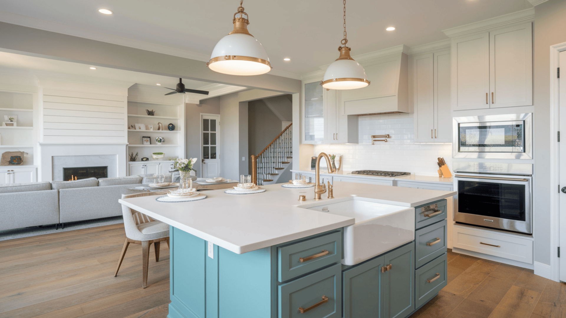 white and teal kitchen idea