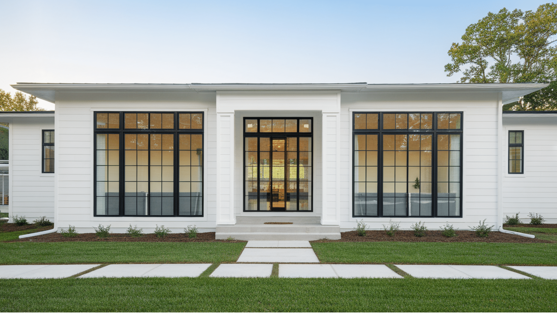 white home With large black picture windows