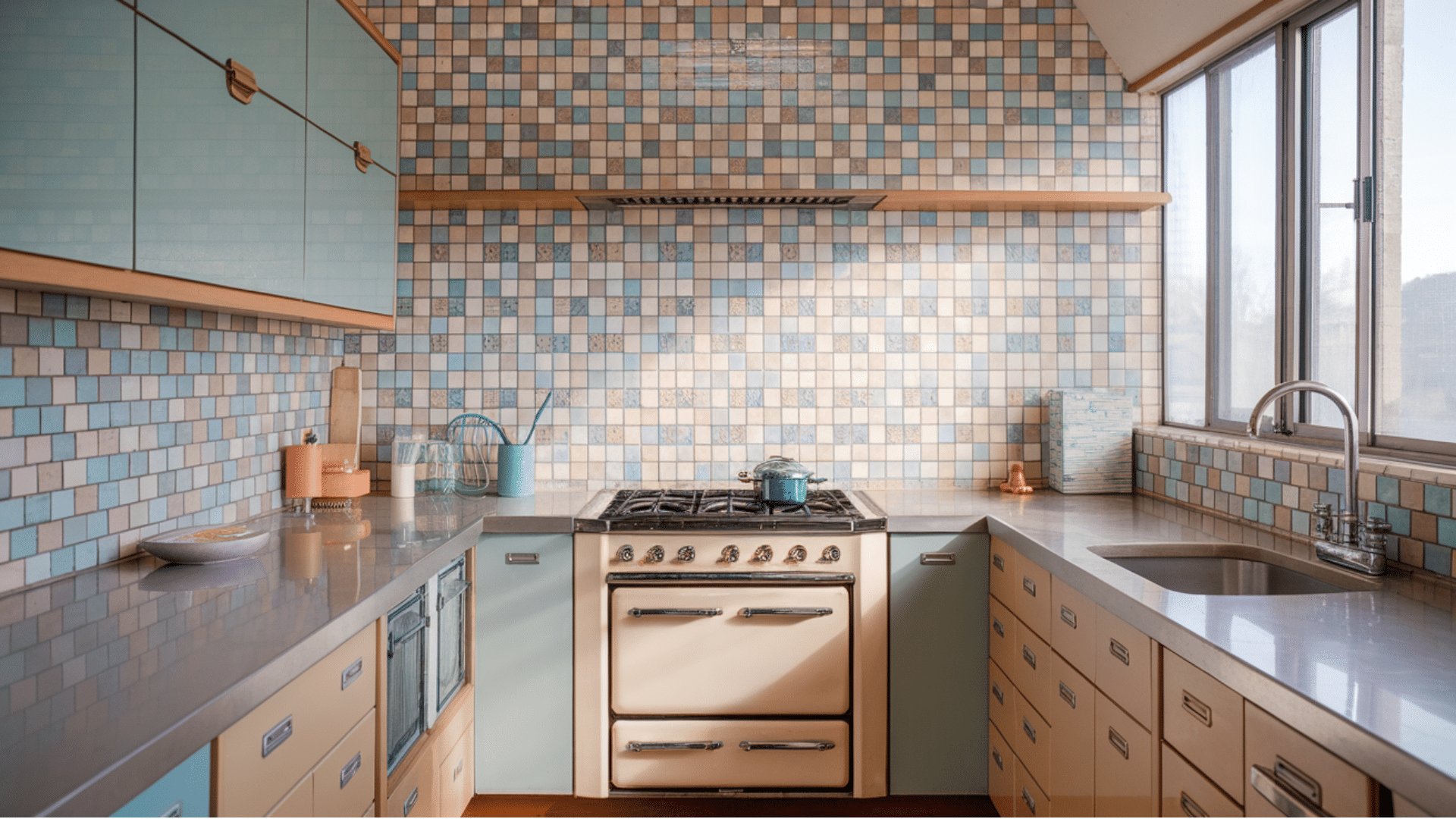 patterned tile or retro wallpaper backsplash