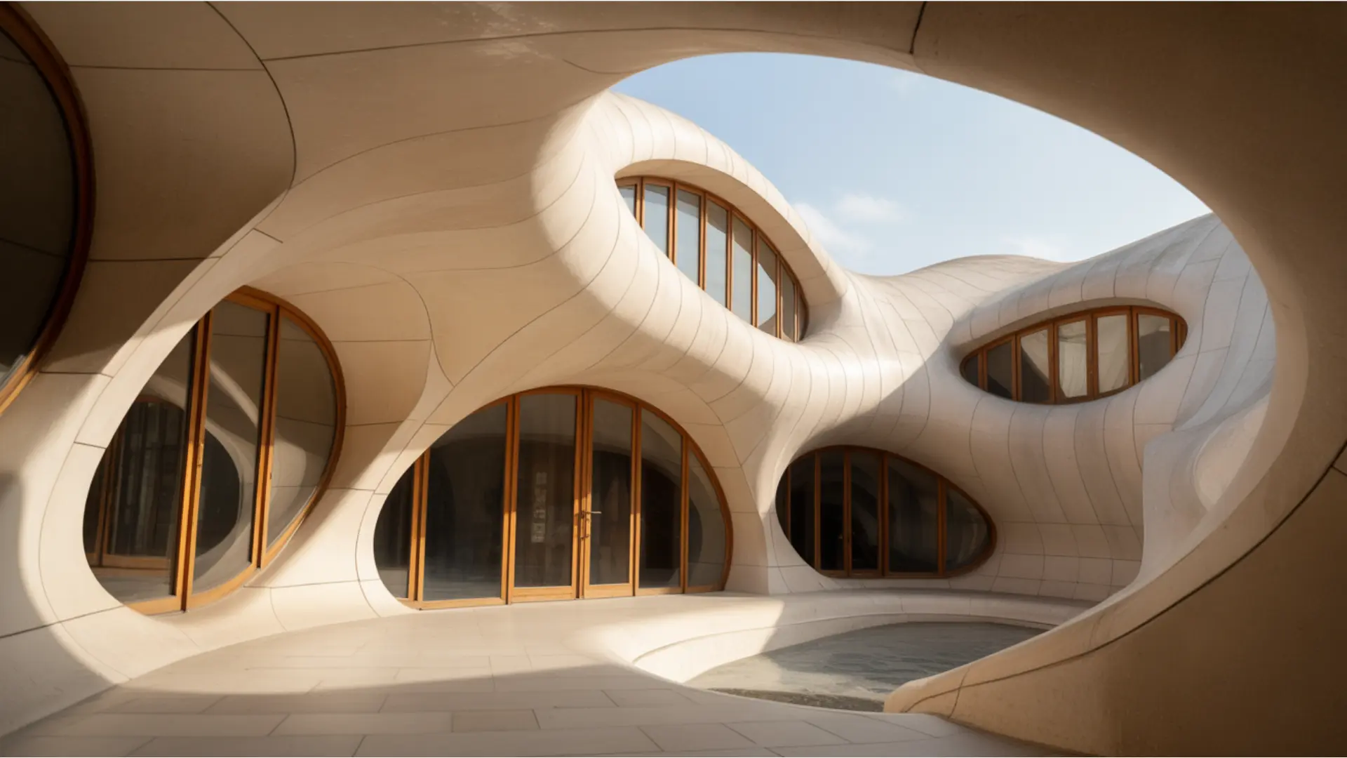 A futuristic house design by Kenzo Tada, showcasing innovative architecture and modern aesthetics