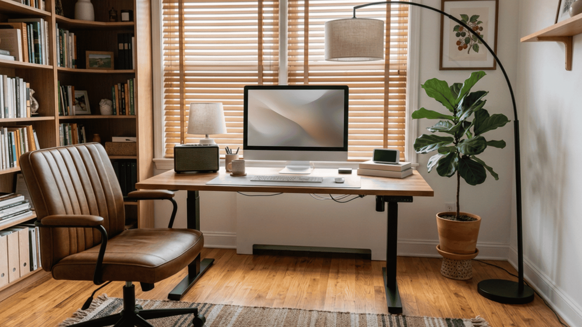 setting up home office with ideal desk height, adjustable desk and monitor setup