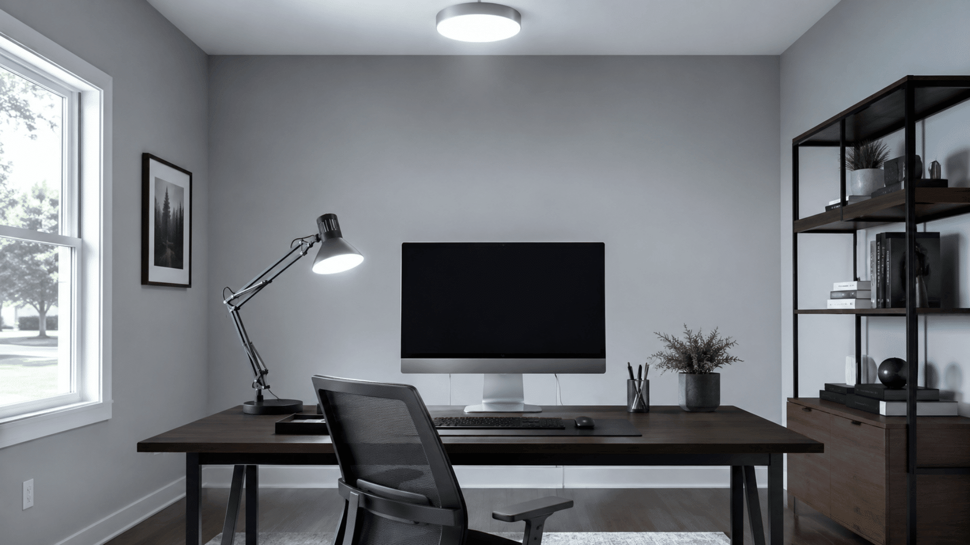 Home office lit with crisp daylight 6000K lighting