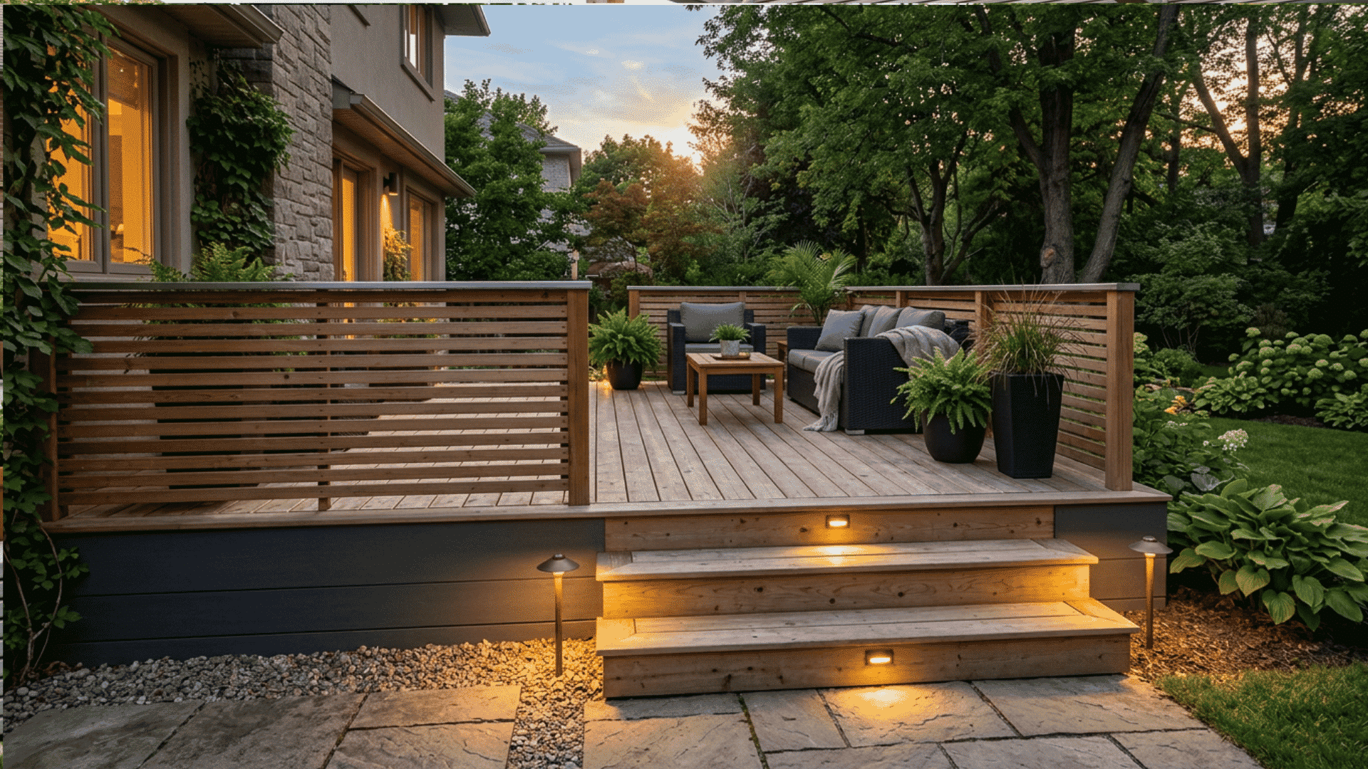 Deck skirting with built-in lights along the lower edge