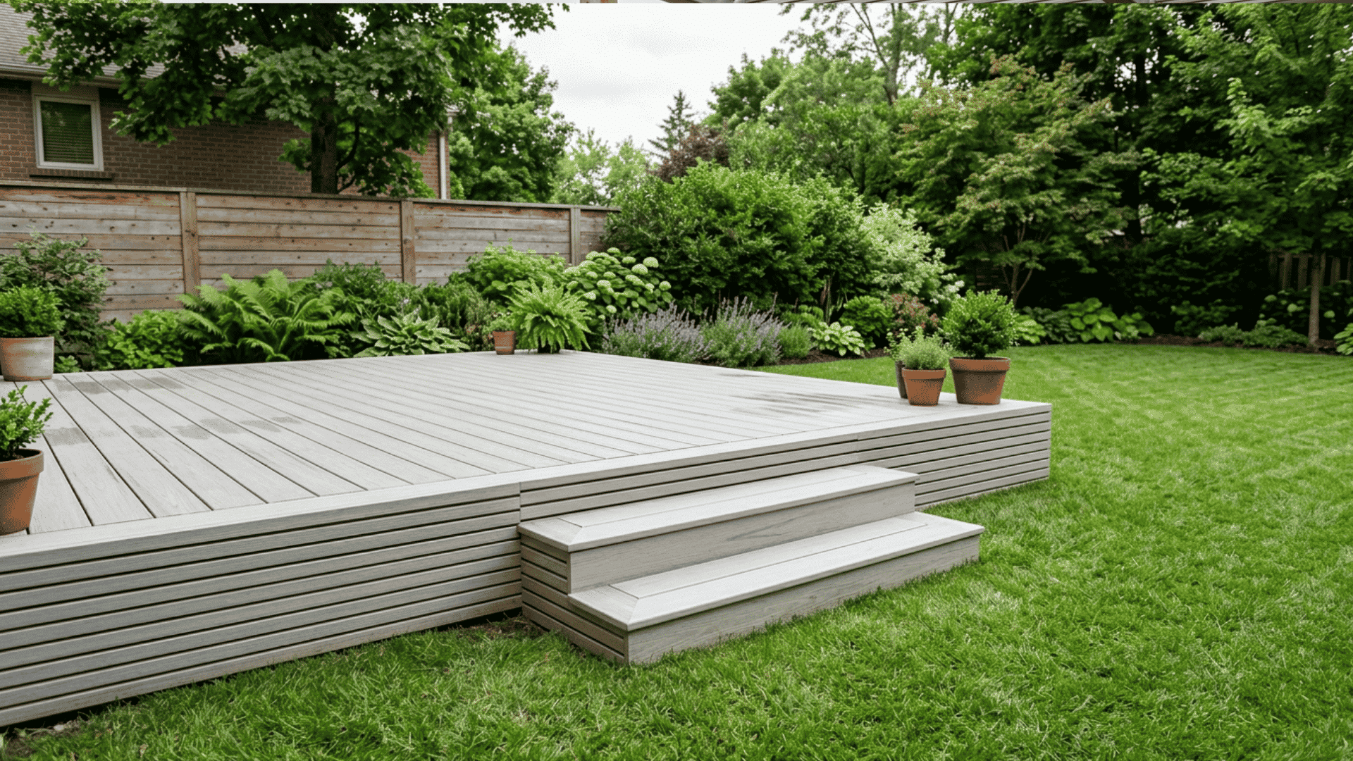 Low profile skirting below a short backyard deck