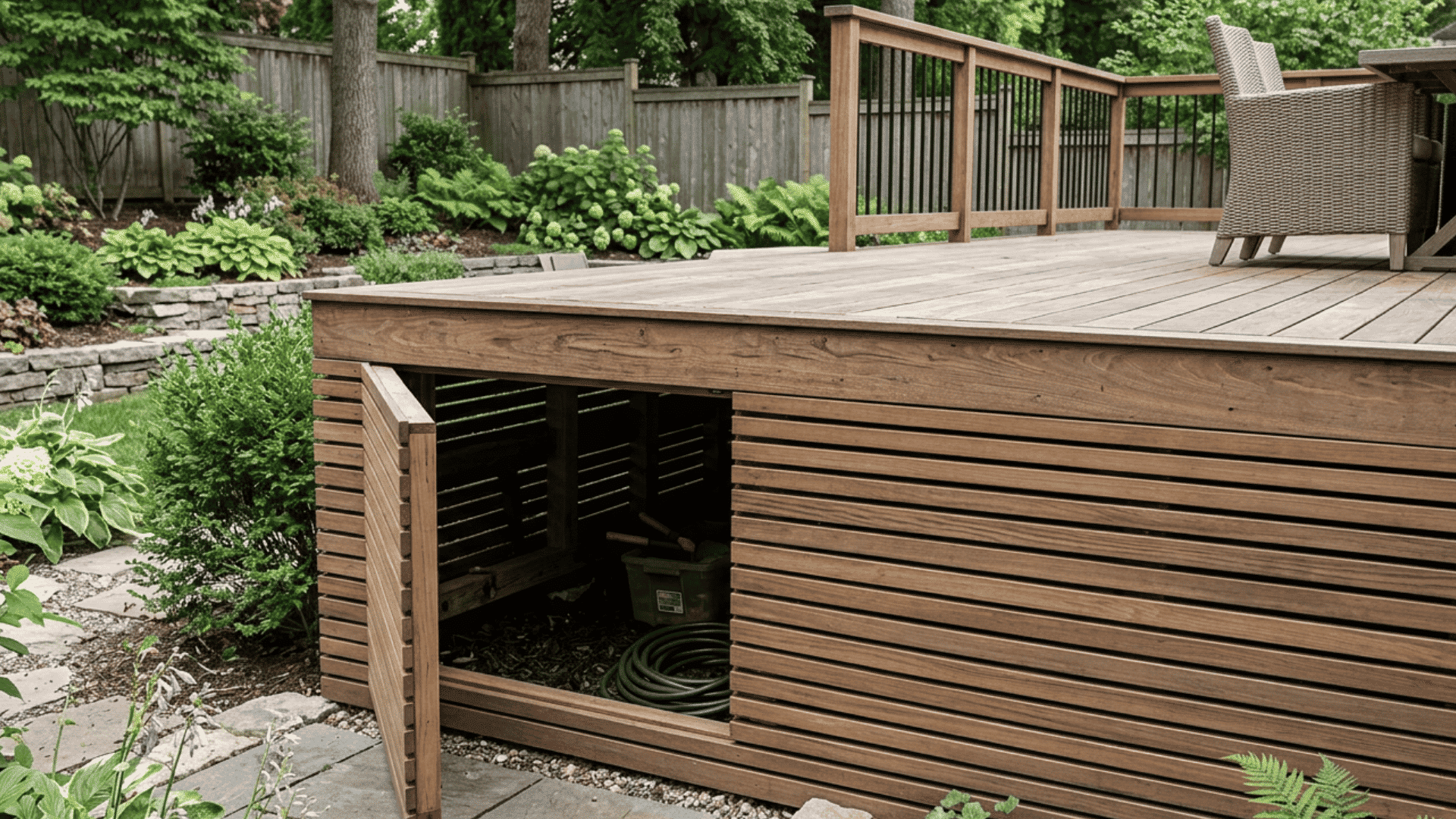 Hinged access panel skirting with hidden storage space