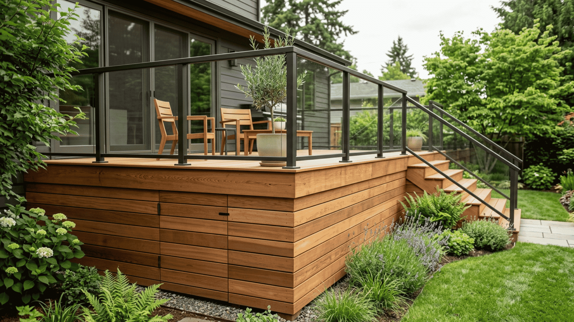 Matching deck board skirting under a raised deck