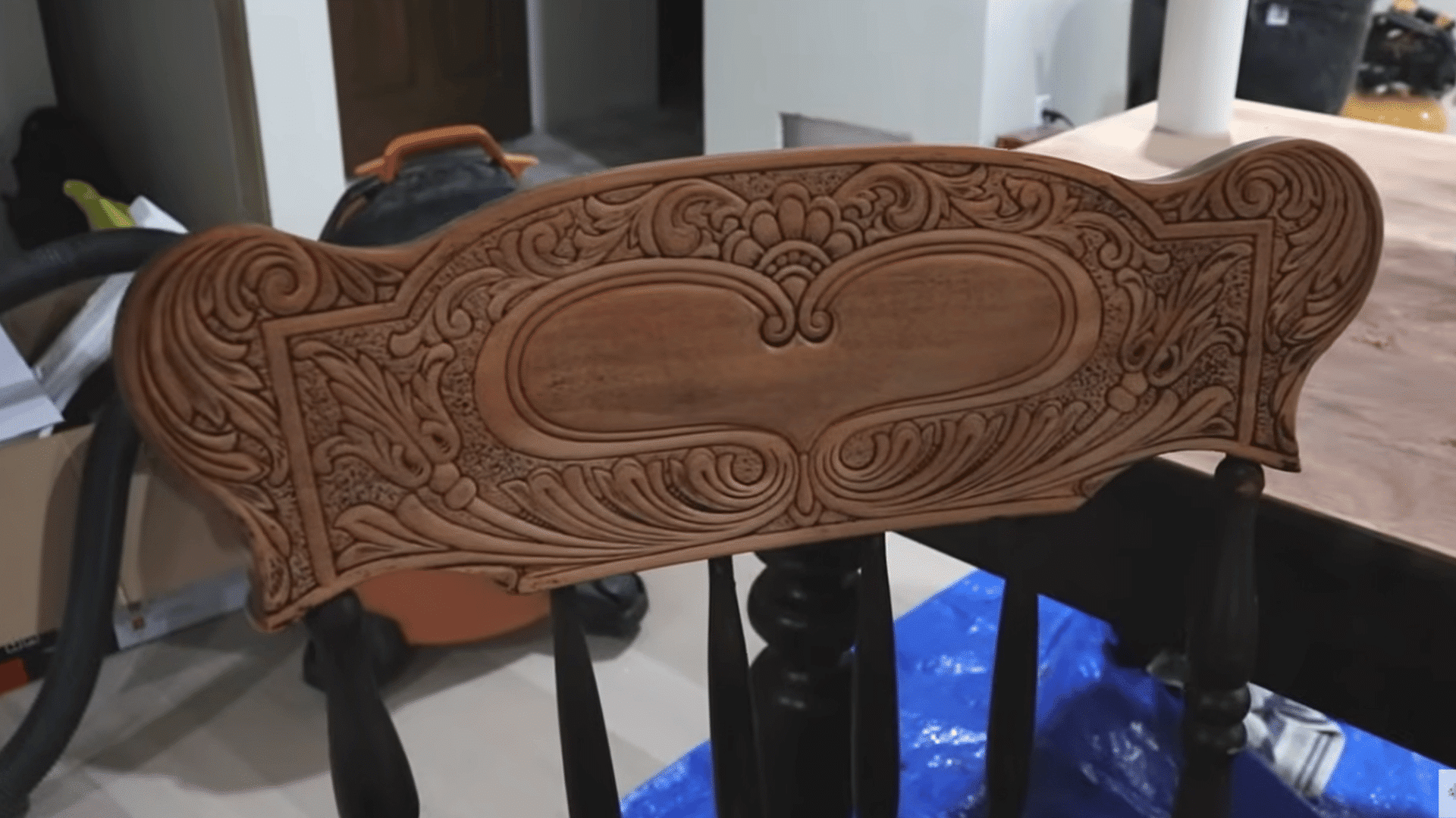 Paint-free detailed wooden furniture surface ready for staining and refinishing