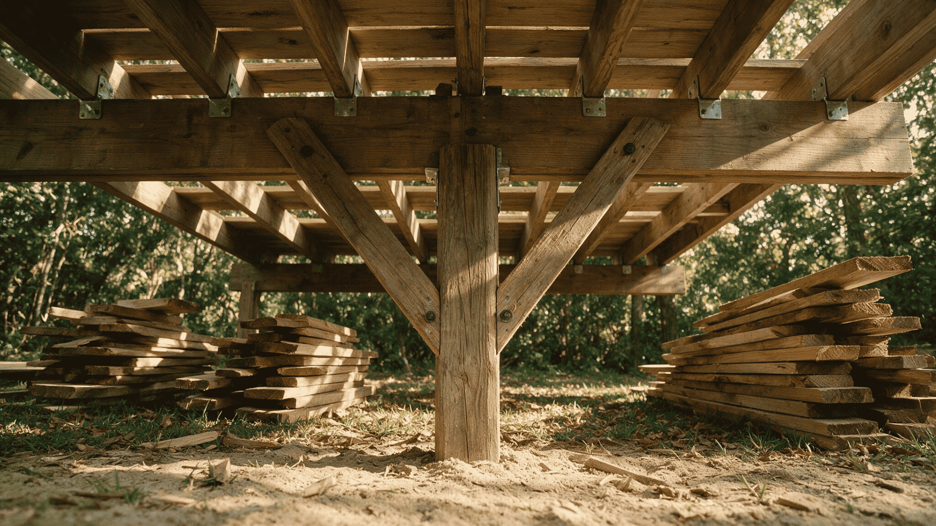 square and brace the frame while building deck